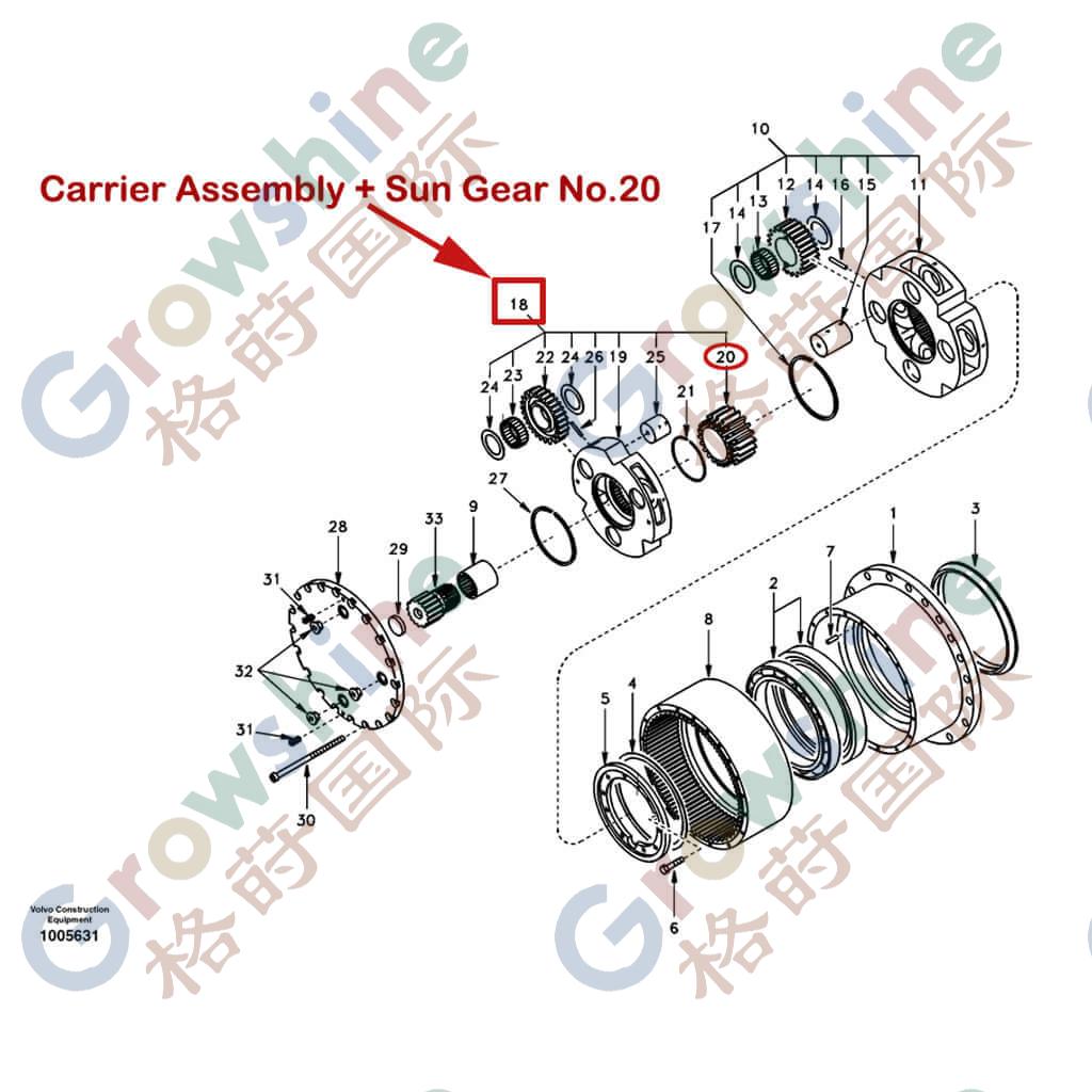 Planetary Carrier Assy Spider Assembly with Sun Gear SA7117-30270 SA7117-30280 for Final Drive Travel Gearbox Reducer Fit EC210 EC210B EC140B EC160B EC180B