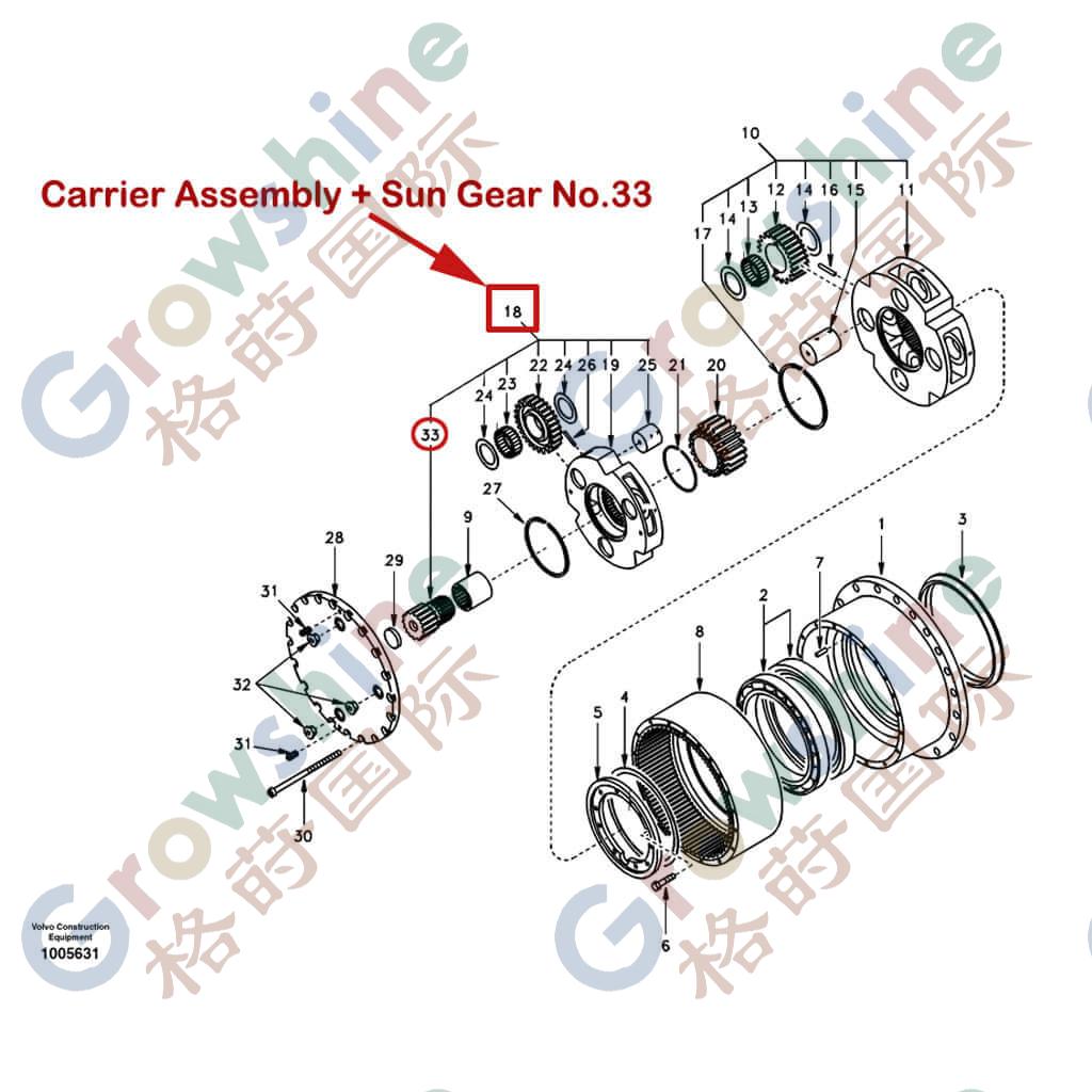 Planetary Carrier Assy Spider Assembly with Sun Gear SA7117-30270 SA7117-30280 for Final Drive Travel Gearbox Reducer Fit EC210 EC210B EC140B EC160B EC180B